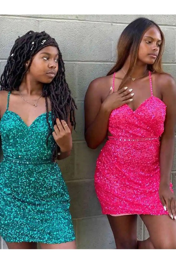 Sem Mangas Decote V Lantejoulas Veludo Bainha Verde Escuro Vestidos de Festa