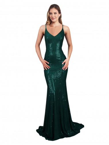 Sem Mangas Decote V Lombar Lantejoulas Sereia Longo Vestidos de Madrinha / Vestidos de Noite / Vestidos de Festa