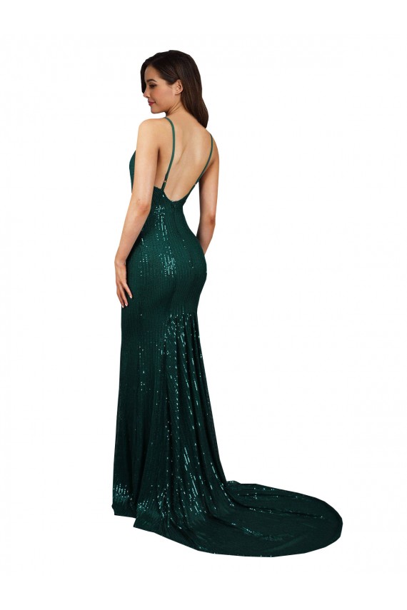 Sem Mangas Decote V Lombar Lantejoulas Sereia Longo Vestidos de Madrinha / Vestidos de Noite / Vestidos de Festa