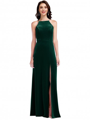 Sem Mangas Cabeçada Veludo Elástico Linha A Vestidos de Madrinha / Vestidos de Festa