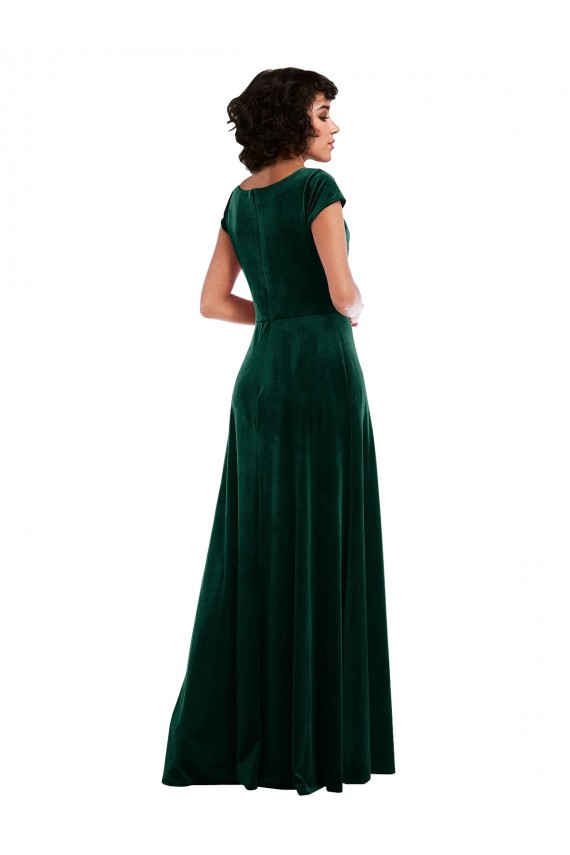 Mangas Curtas Decote Capuz Veludo Elástico Linha A Vestidos de Madrinha / Vestidos de Festa