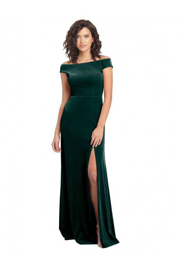 Mangas Curtas Decote Quadrado Veludo Elástico Linha A Vestidos de Madrinha / Vestidos de Noite / Vestidos de Festa