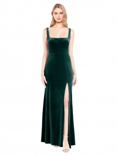 Sem Mangas Decote Quadrado Veludo Elástico Linha A Vestidos de Madrinha / Vestidos de Festa