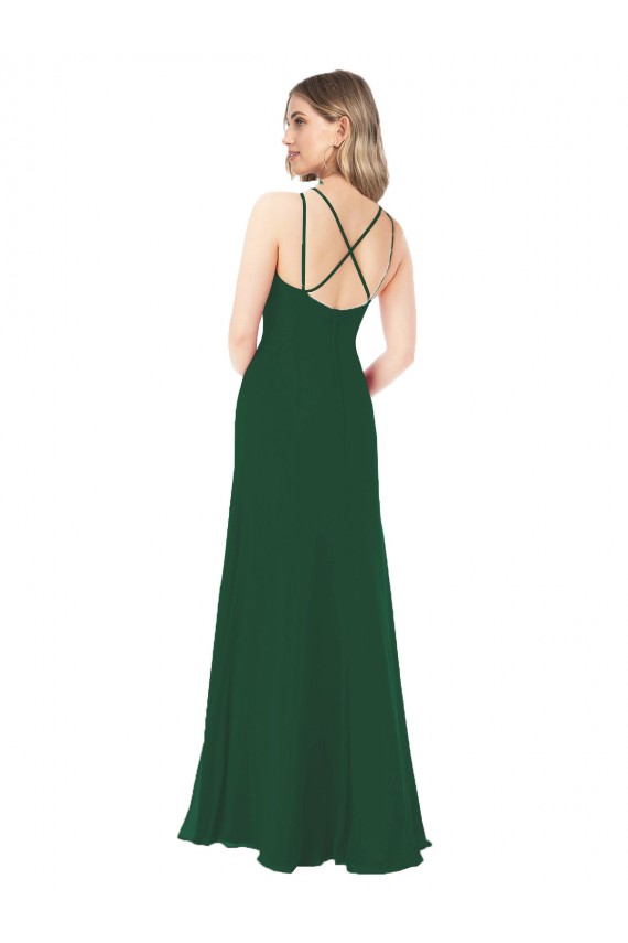 Sem Mangas Decote V Chiffon Linha A Verde Escuro Longo Vestidos de Madrinha