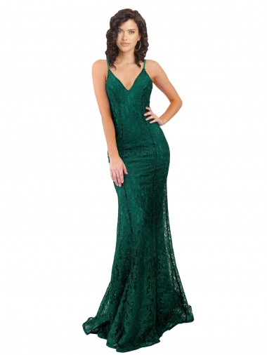 Sem Mangas Decote V Abrir de volta Renda Sereia Vestidos de Madrinha / Vestidos de Festa