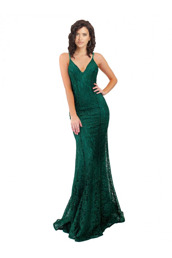 Sem Mangas Decote V Abrir de volta Renda Sereia Vestidos de Madrinha / Vestidos de Festa