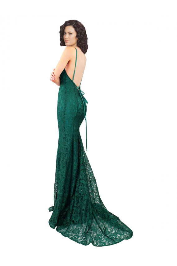 Sem Mangas Decote V Abrir de volta Renda Sereia Vestidos de Madrinha / Vestidos de Festa
