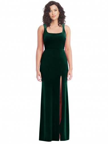Sem Mangas Decote Quadrado Veludo Elástico Trombeta Vestidos de Madrinha / Vestidos de Festa