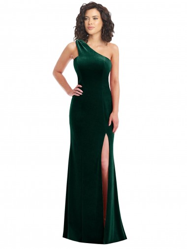 Sem Mangas Um Ombro Veludo Elástico Trombeta Vestidos de Madrinha / Vestidos de Festa