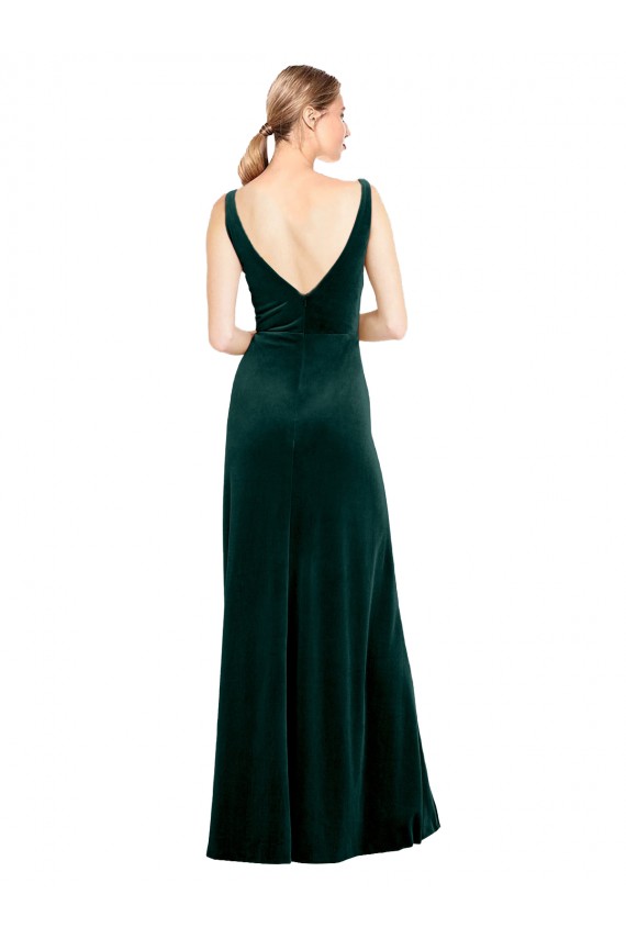 Sem Mangas Decote V Costas em V Veludo Elástico Linha A Verde Escuro Vestidos de Madrinha / Vestidos de Noite / Vestidos de Festa
