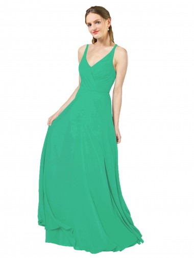 Sem Mangas Decote V Criss Cruz Chiffon Bainha Vestidos de Madrinha