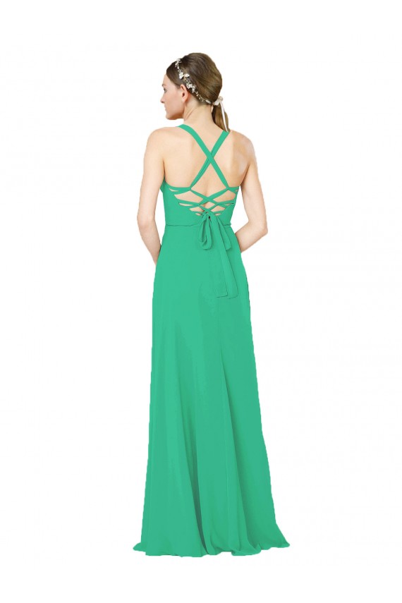 Sem Mangas Decote V Criss Cruz Chiffon Bainha Vestidos de Madrinha