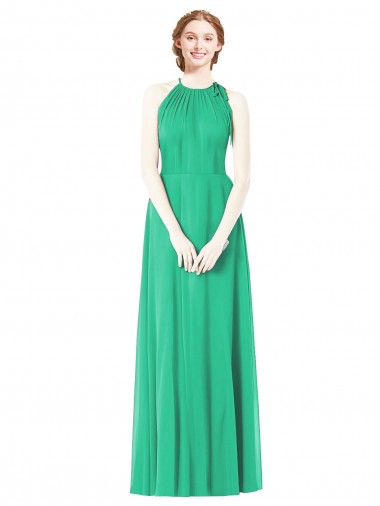 Sem Mangas Cabeçada Chiffon Linha A Verde Esmeralda Vestidos de Madrinha