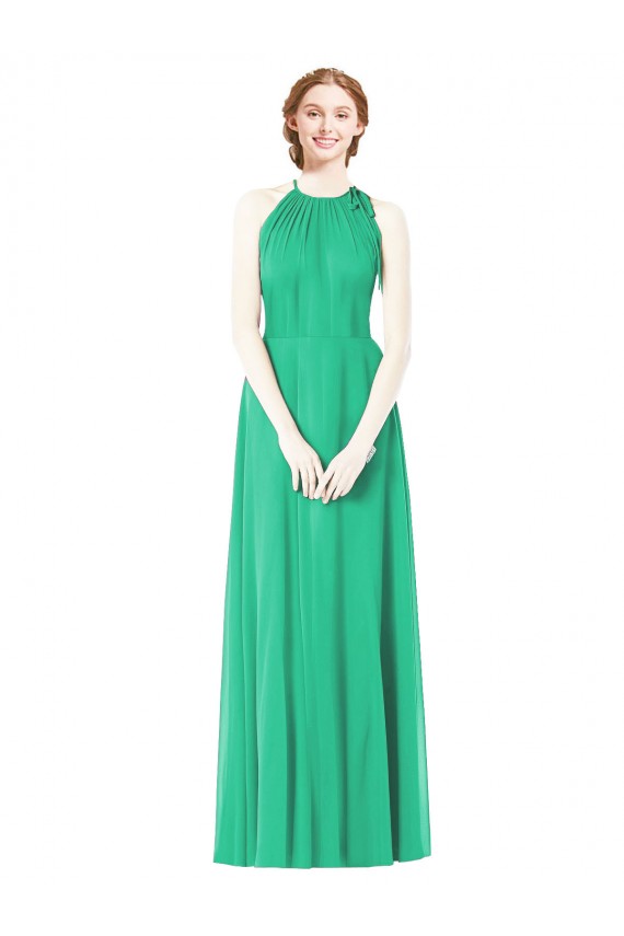 Sem Mangas Cabeçada Chiffon Linha A Verde Esmeralda Vestidos de Madrinha