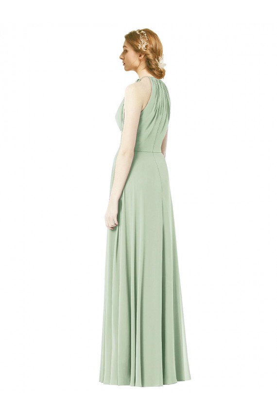 Sem Mangas Cabeçada Chiffon Linha A Verde Esmeralda Vestidos de Madrinha