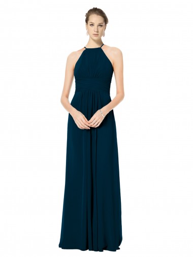 Sem Mangas Alças finas Chiffon Linha A Verde Meia-Noite Longo Vestidos de Madrinha