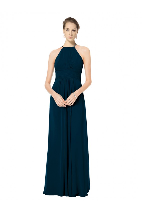 Sem Mangas Alças finas Chiffon Linha A Verde Meia-Noite Longo Vestidos de Madrinha
