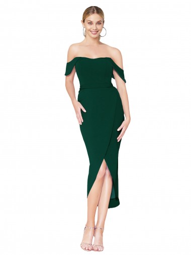 Sem Mangas Fora do Ombro Crepe Esticado Sereia Verde Meia-Noite Curto Vestidos de Madrinha / Vestidos de Noite / Vestidos de Festa