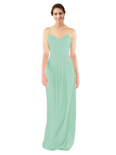 Sem Mangas Decote V Buraco da fechadura Chiffon Bainha Longo Verde Menta Vestidos de Madrinha