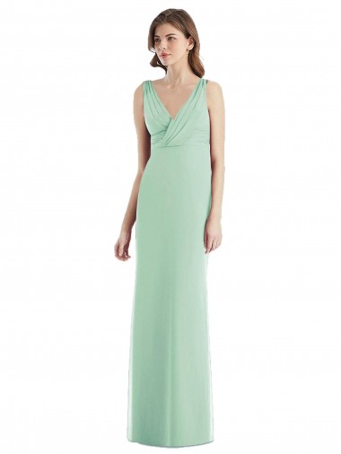 Sem Mangas Decote V Abrir de volta Chiffon Trombeta Vestidos de Madrinha