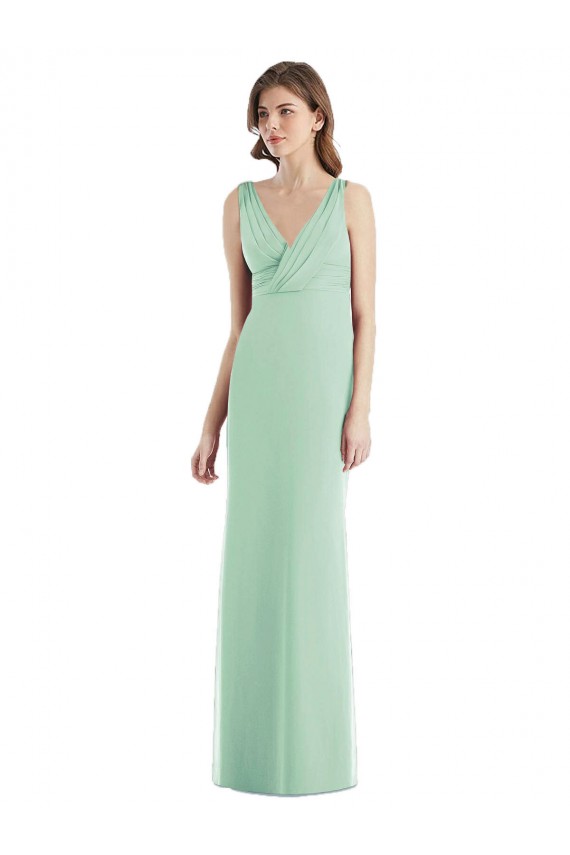 Sem Mangas Decote V Abrir de volta Chiffon Trombeta Vestidos de Madrinha