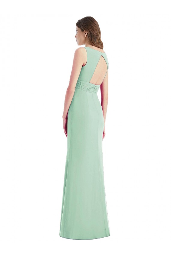 Sem Mangas Decote V Abrir de volta Chiffon Trombeta Vestidos de Madrinha