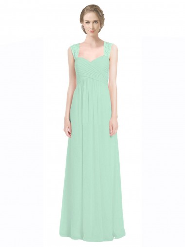 Sem Mangas Amor Buraco da fechadura Chiffon & Renda Linha A Longo Vestidos de Madrinha