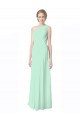Sem Mangas Um Ombro Chiffon Linha A Verde Menta Longo Vestidos de Madrinha