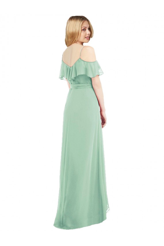 Ombro Frio Alças finas Chiffon Trombeta Alto Baixo, Vestidos de Madrinha