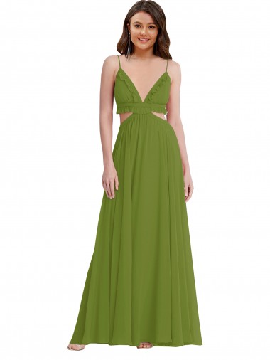 Sem Mangas Decote V Abrir de volta Chiffon Linha A Longo Vestido de Madrinha