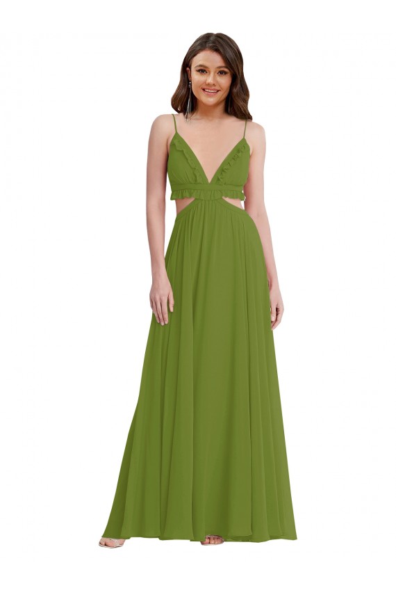 Sem Mangas Decote V Abrir de volta Chiffon Linha A Longo Vestido de Madrinha