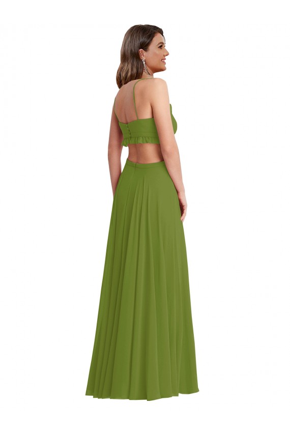 Sem Mangas Decote V Abrir de volta Chiffon Linha A Longo Vestido de Madrinha