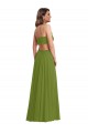Sem Mangas Decote V Abrir de volta Chiffon Linha A Longo Vestido de Madrinha