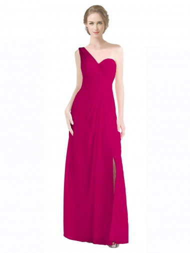 Sem Mangas Um Ombro Chiffon Linha A Vermelho 16# Longo Vestidos de Madrinha