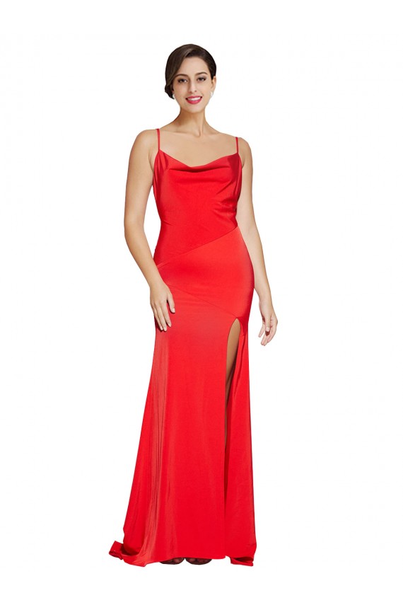 Sem Mangas Decote Capuz Lombar Cetim Elástico Bainha Vestidos de Madrinha / Vestidos de Noite / Vestidos de Festa