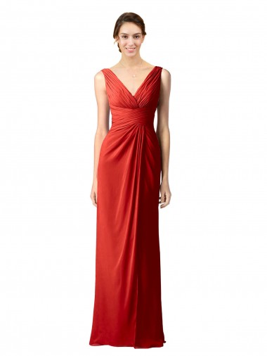 Sem Mangas Decote V Costas em V Chiffon Bainha Vestidos de Madrinha