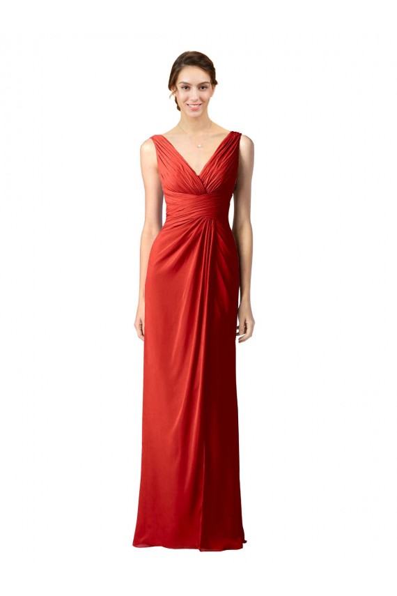 Sem Mangas Decote V Costas em V Chiffon Bainha Vestidos de Madrinha