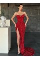 Sem Mangas Decote V Lantejoulas Veludo Bainha Longo Vermelho Vestidos de Festa