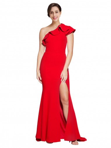 Sem Mangas Um Ombro Crepe Esticado Bainha Vestido de Madrinha / Vestido de Festa