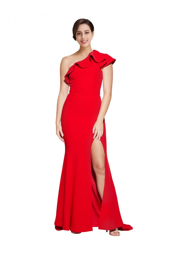 Sem Mangas Um Ombro Crepe Esticado Bainha Vestido de Madrinha / Vestido de Festa