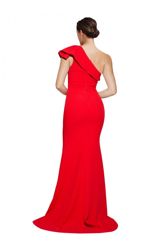 Sem Mangas Um Ombro Crepe Esticado Bainha Vestido de Madrinha / Vestido de Festa