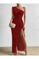 Sem Mangas Um Ombro Lantejoulas Veludo Bainha Longo Vestidos de Festa