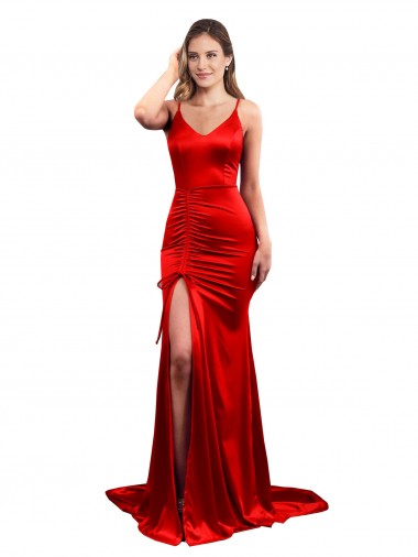 Sem Mangas Amor Lombar Cetim Elástico Sereia Vestidos de Madrinha / Vestidos de Baile / Vestidos de Festa