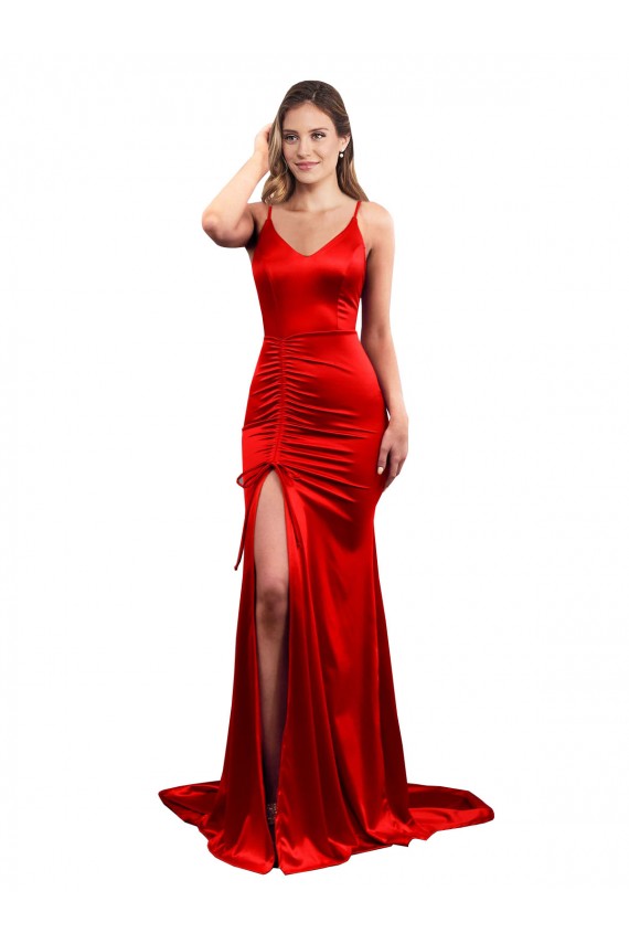Sem Mangas Amor Lombar Cetim Elástico Sereia Vestidos de Madrinha / Vestidos de Baile / Vestidos de Festa