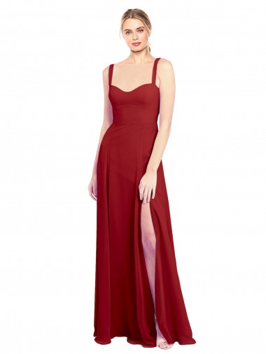 Sem Mangas Amor Chiffon Linha A Vermelho Longo Vestidos de Madrinha