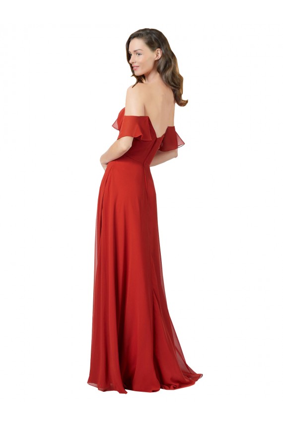 Sem Mangas Amor Costas em V Chiffon Linha A Longo Vestidos de Madrinha