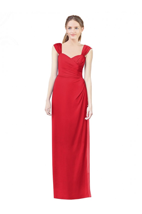 Mangas Curtas Amor Chiffon Linha A Vestidos de Madrinha