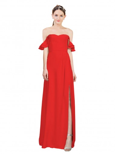 Sem Mangas Fora do Ombro Crepe Esticado Linha A Vestidos de Madrinha / Vestidos de Noite
