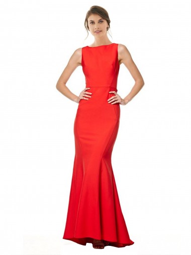 Sem Mangas Cabeçada Abrir de volta Crepe Esticado Sereia Vestidos de Madrinha / Vestidos de Noite