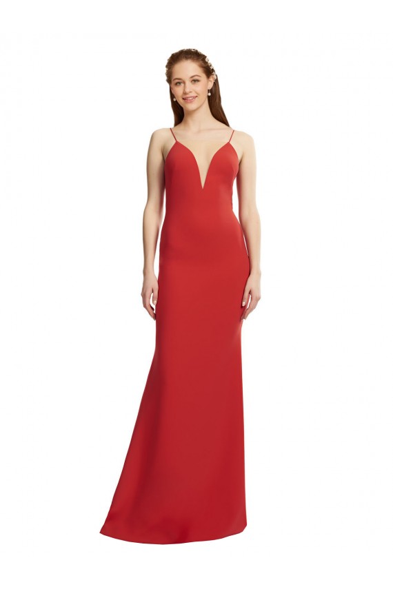 Sem Mangas Alças finas Abrir de volta Crepe Esticado Sereia Longo Vestidos de Madrinha / Vestidos de Noite / Vestidos de Festa